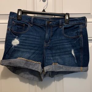Old Navy Dark Boyfriend Blue Distressed Jean Shorts